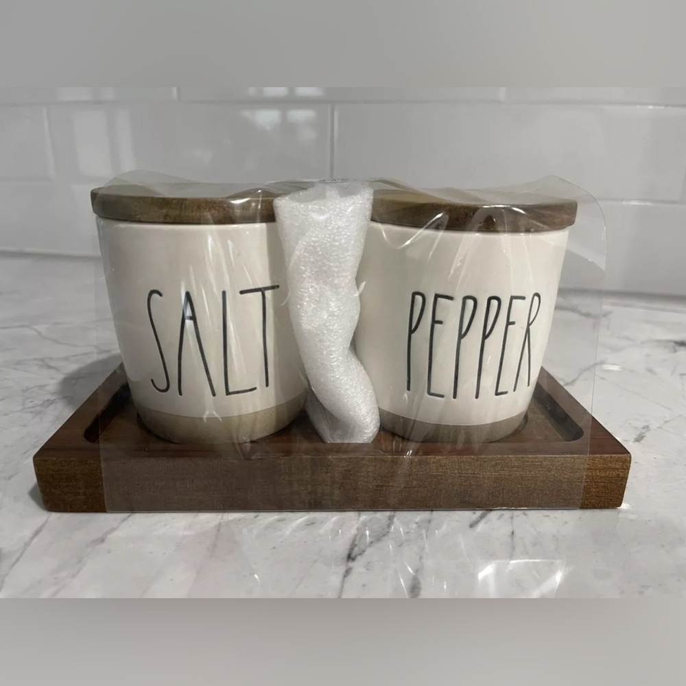 Rae Dunn SALT & PEPPER Cellars On Wood Tray. Artisan Collection by Magenta